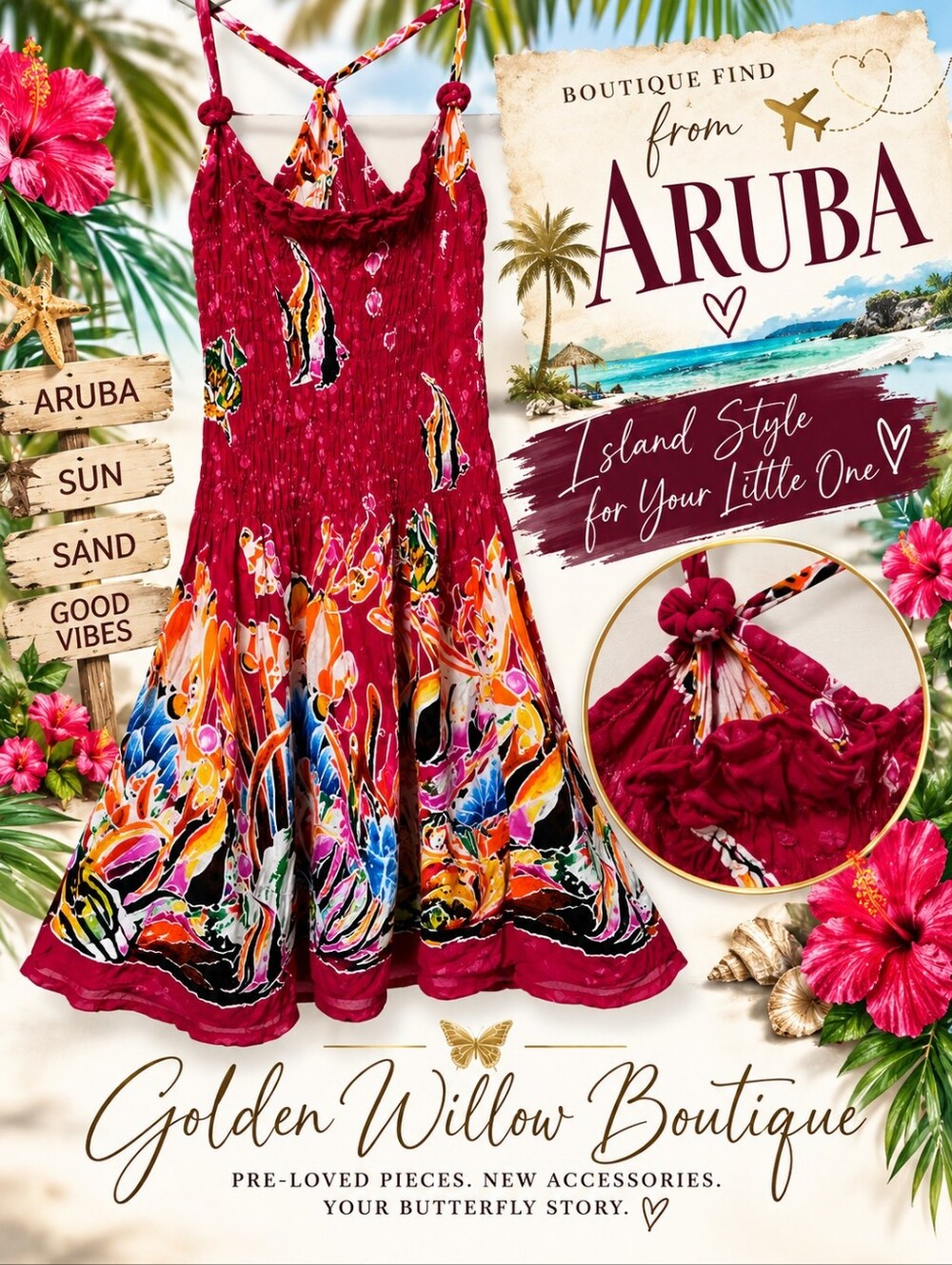 “Girls 2T Upcycled Aruba Tropical Fish Sundress One of a Kind